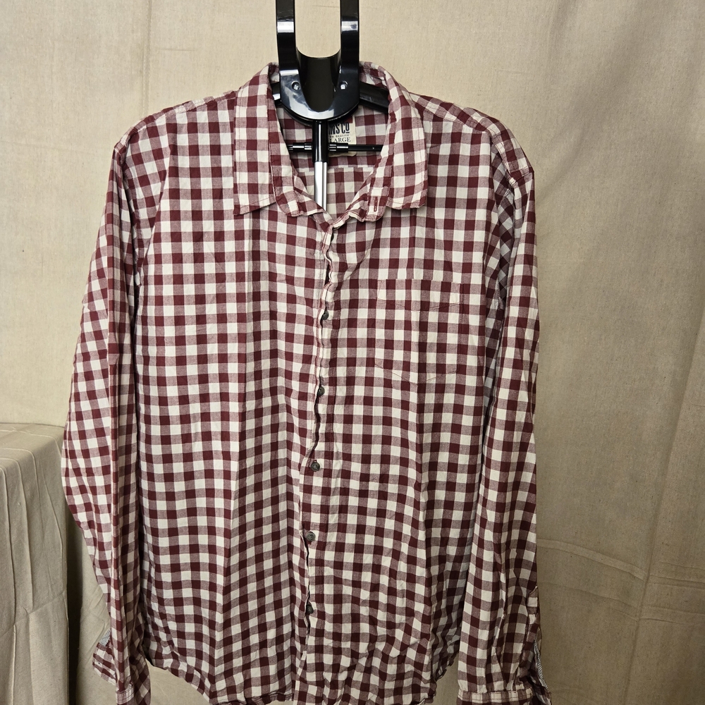 Wrangler Jeans Co Plaid Button-Down Shirt Men's 3XL Burgundy White